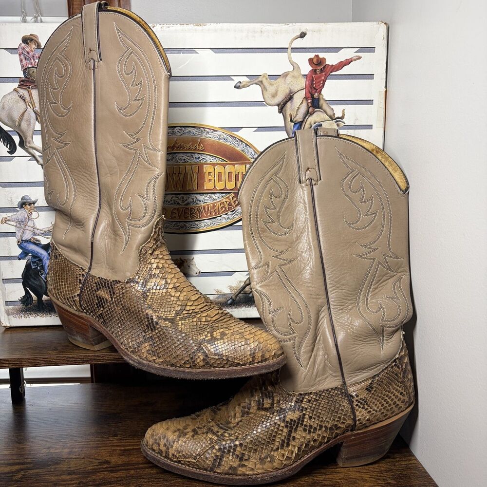 Size 11D Mens - Vintage Cowtown Genuine Python Snakeskin Cowboy Boots